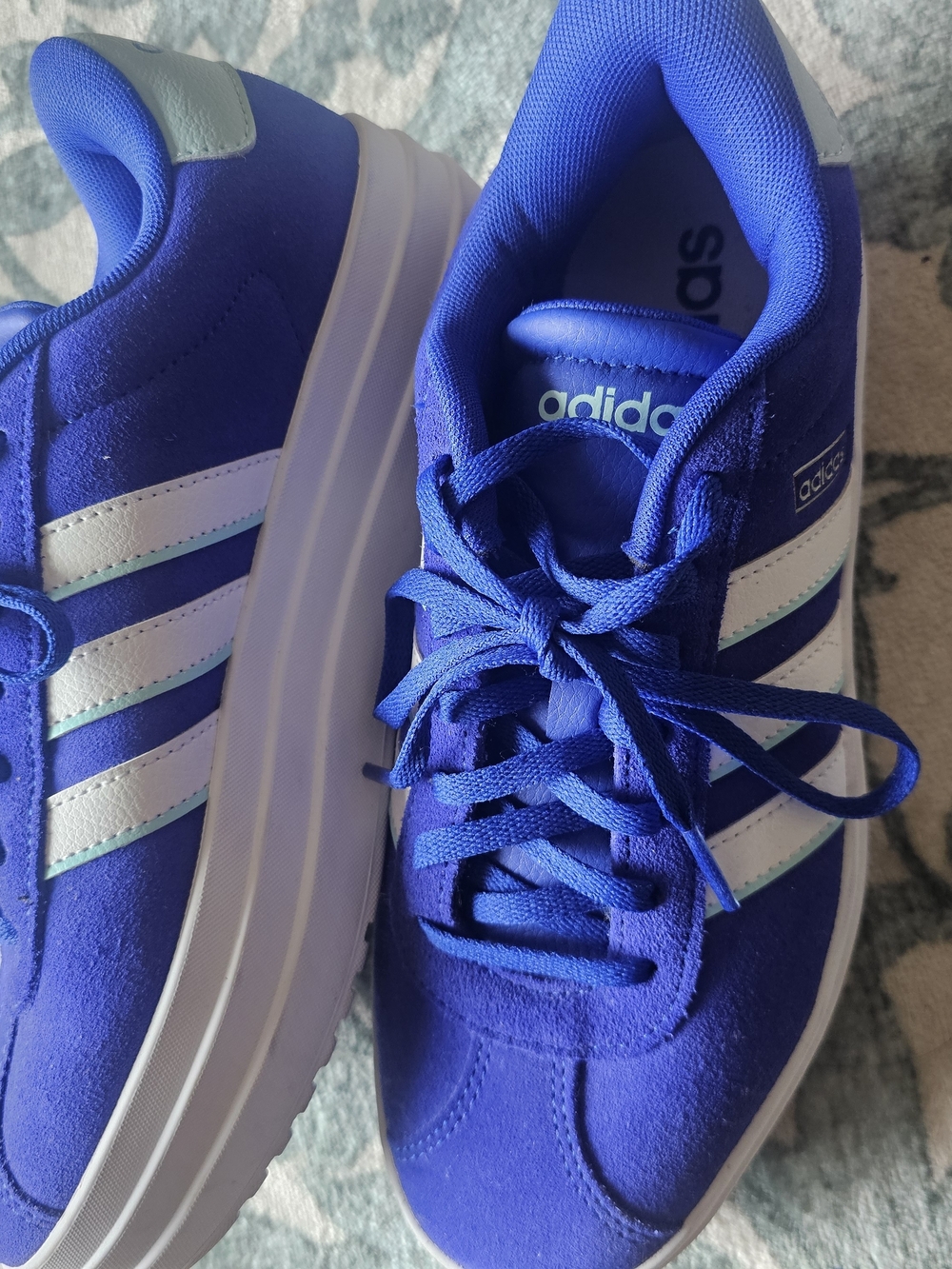 adidas Women's Bright Blue Platform Athletic Sneakers with White Stripes